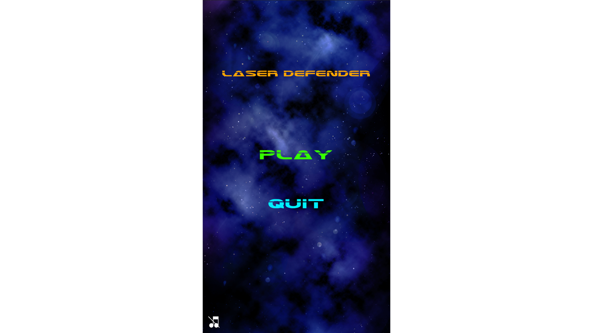 Start screen for the Laser Defender game