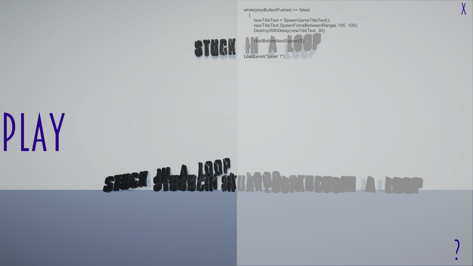 Start screen for the Stuck in a While Loop game